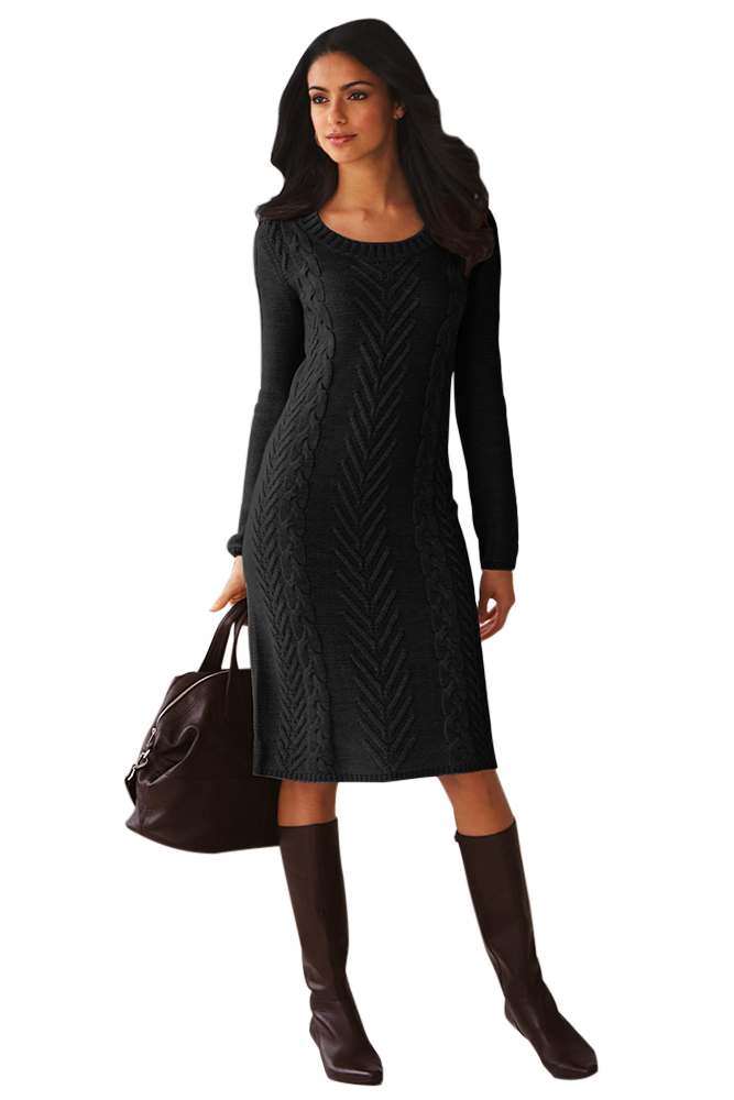 BY27772-2 Black Womens Hand Knitted Sweater Dress